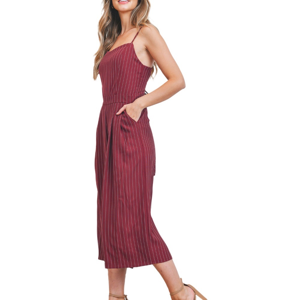 Burgundy Pinstripe Jumpsuit - Picture 4 of 5